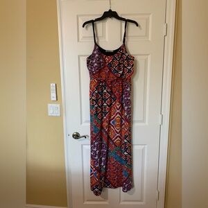 BaileyBlue Vibrant Multicolor Geometric Sleeveless Spaghetti Strap Maxi Sundress